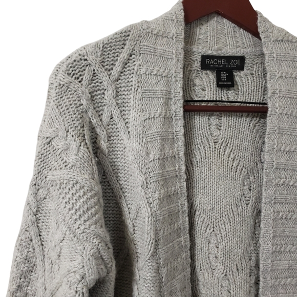 Rachel Zoe Chunky Cable Knit Wool Yak Blend Open Front Cardigan Sweater Sz Med - Picture 4 of 12
